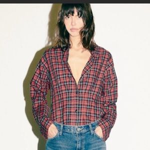 Current Elliot The Tella red pleated blouse